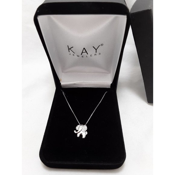 New .925 Sterling Silver Diamond 3/4" Elephant Pendant Necklace 20" Chain NIB - Picture 6 of 9